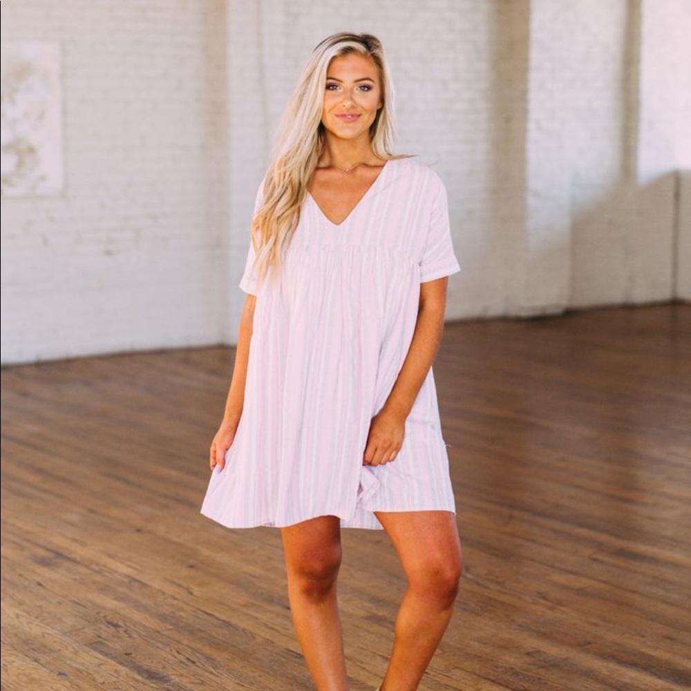 Striped woven babydoll dress